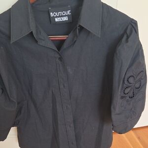 Moschino Black Blouse with Embroidered Sleeves. Matching Skirt. 2 Piece Outfit.